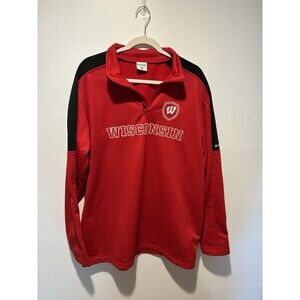 Columbia Wisconsin Badgers Sweatshirt Mens Large Red Fleece 1/4 Zip Spell Out